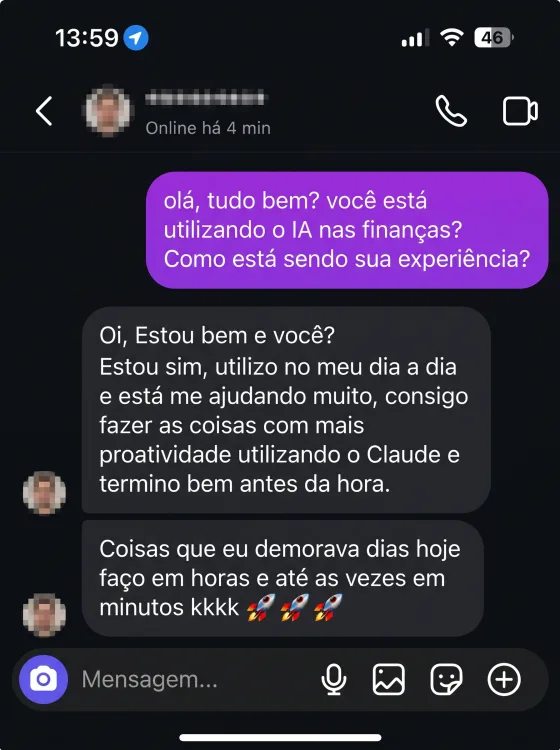 Depoimento: tarefas que demoravam dias passaram a ser feitas em horas ou minutos com apoio de IA.