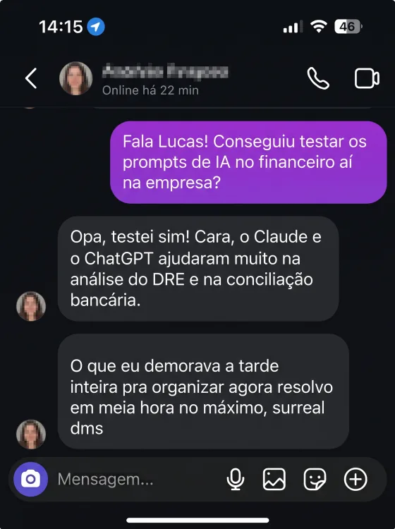 Depoimento: análise de DRE e conciliação bancária passaram de uma tarde para cerca de meia hora.